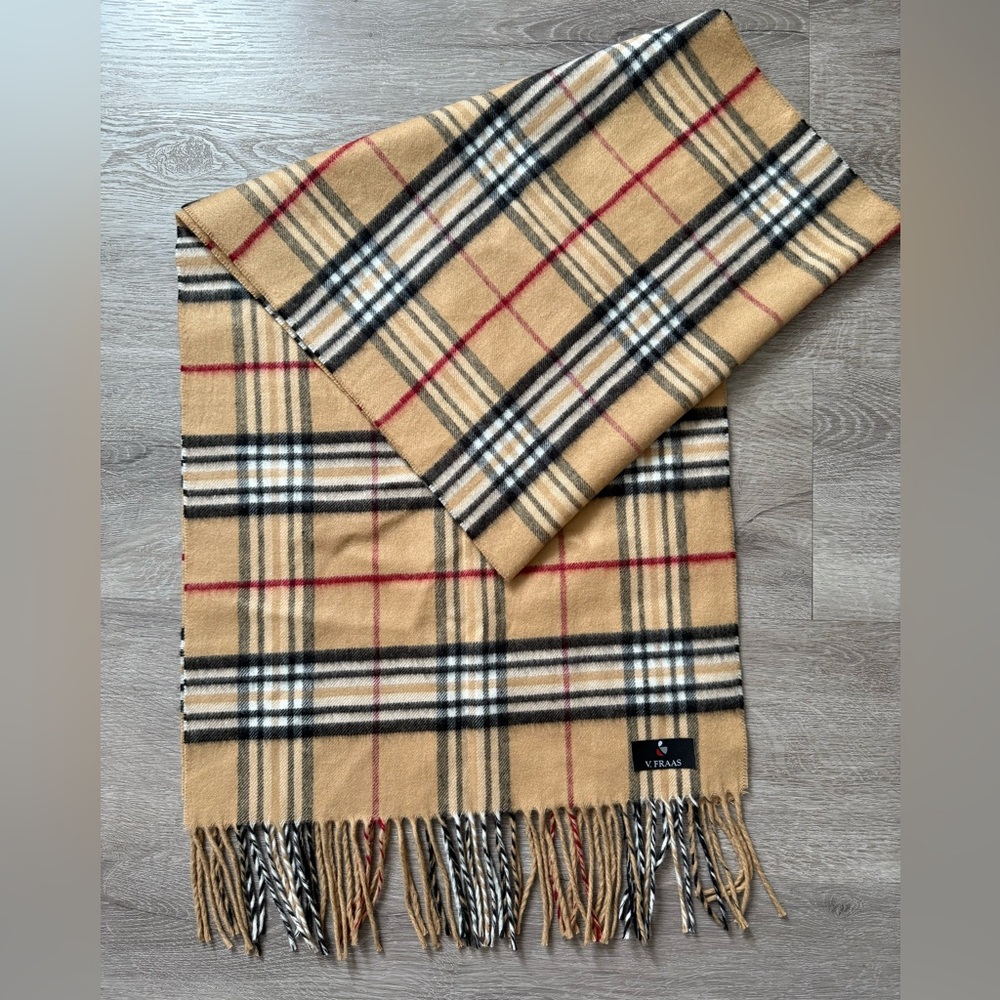 FRAAS PLAID OVERSIZED CASHMINK SCARF, Camel color
